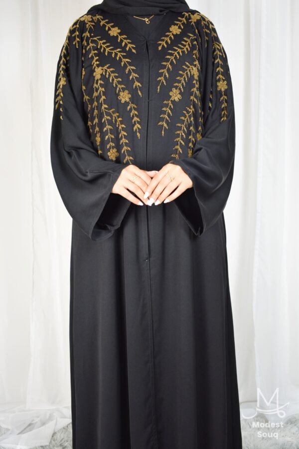 Layla Abaya with Beautiful Gold Details - Image 3