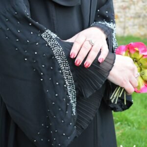 Black Abaya with Silver Beads