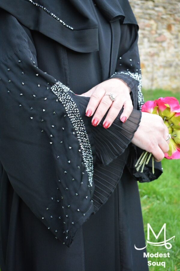 Black Abaya with Silver Beads