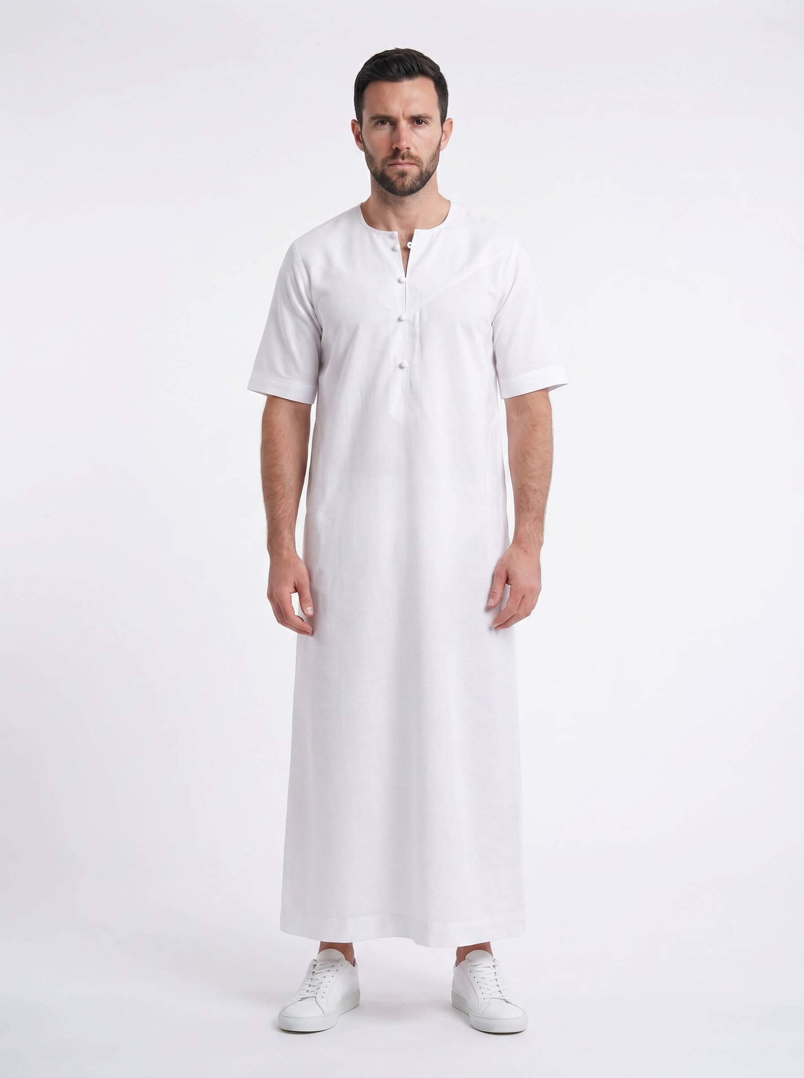 White-Emirati-Short-Sleeve-Thobe-1