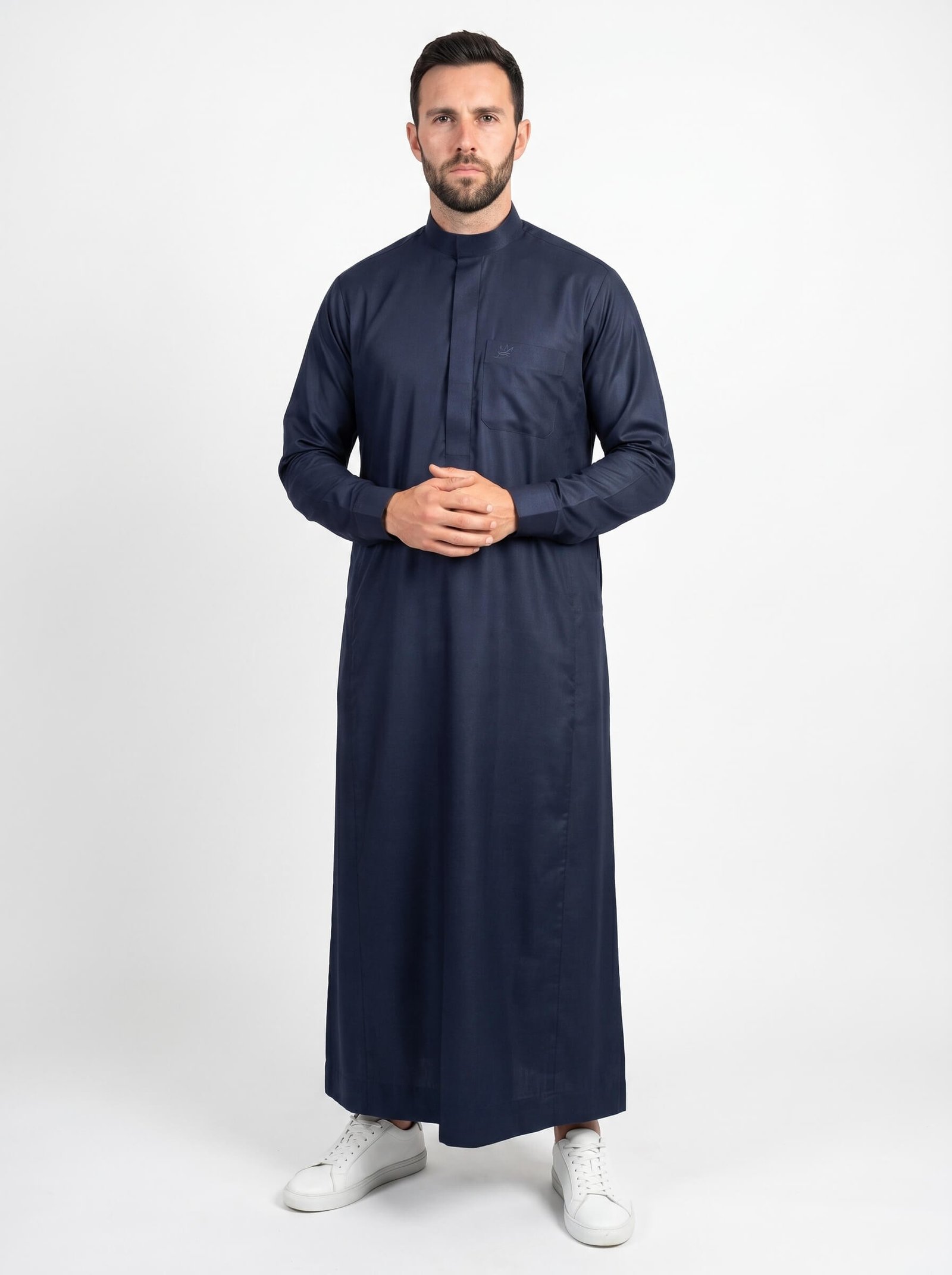 Navy Blue Collared Thobe concealed zip finish