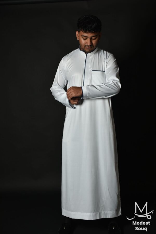 White Collared Trim Thobe - Image 4
