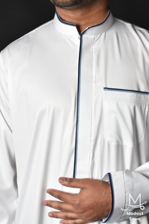 White Collared Trim Thobe - Image 5