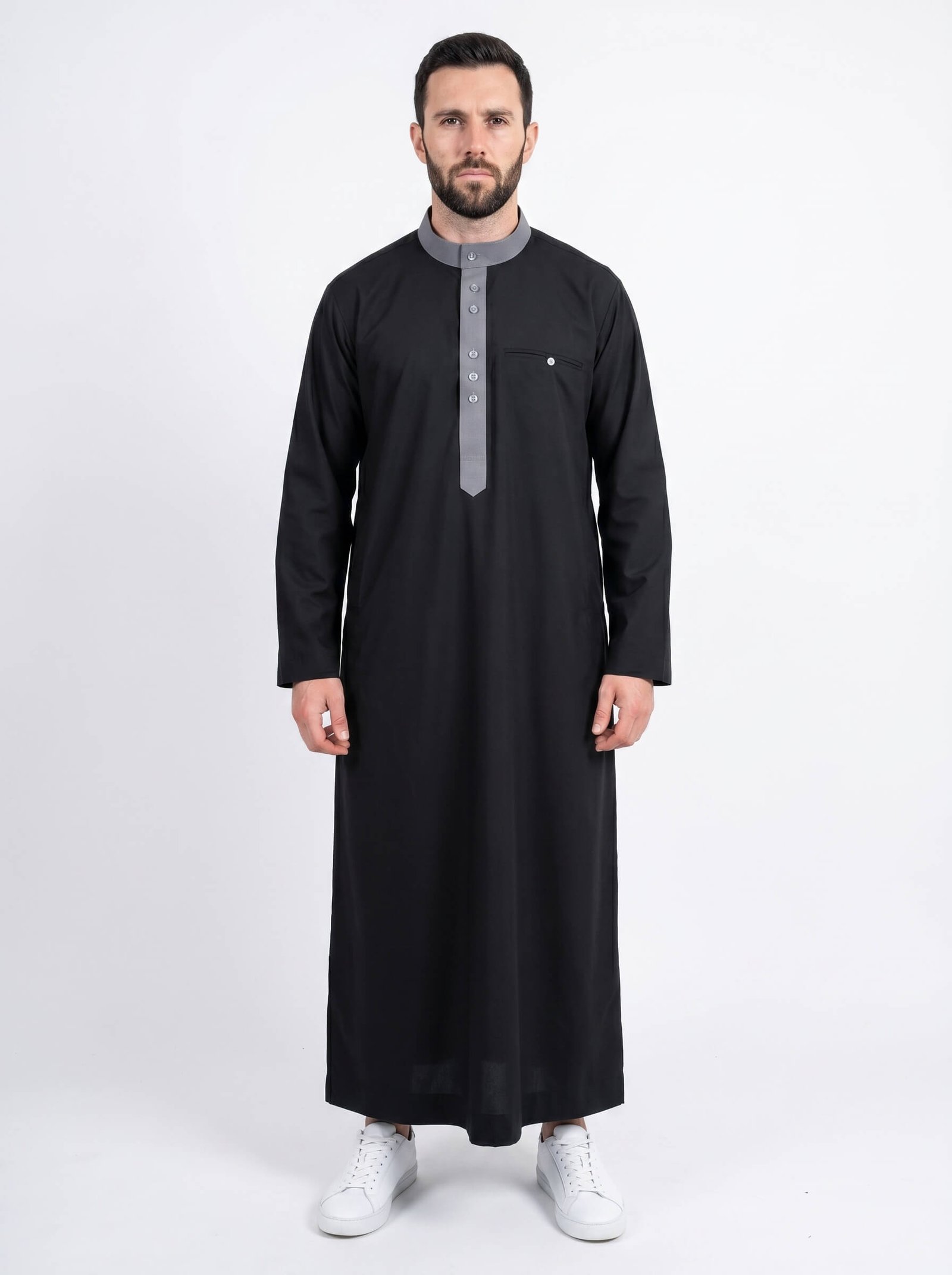 Black Thobe with Grey Centre Trim