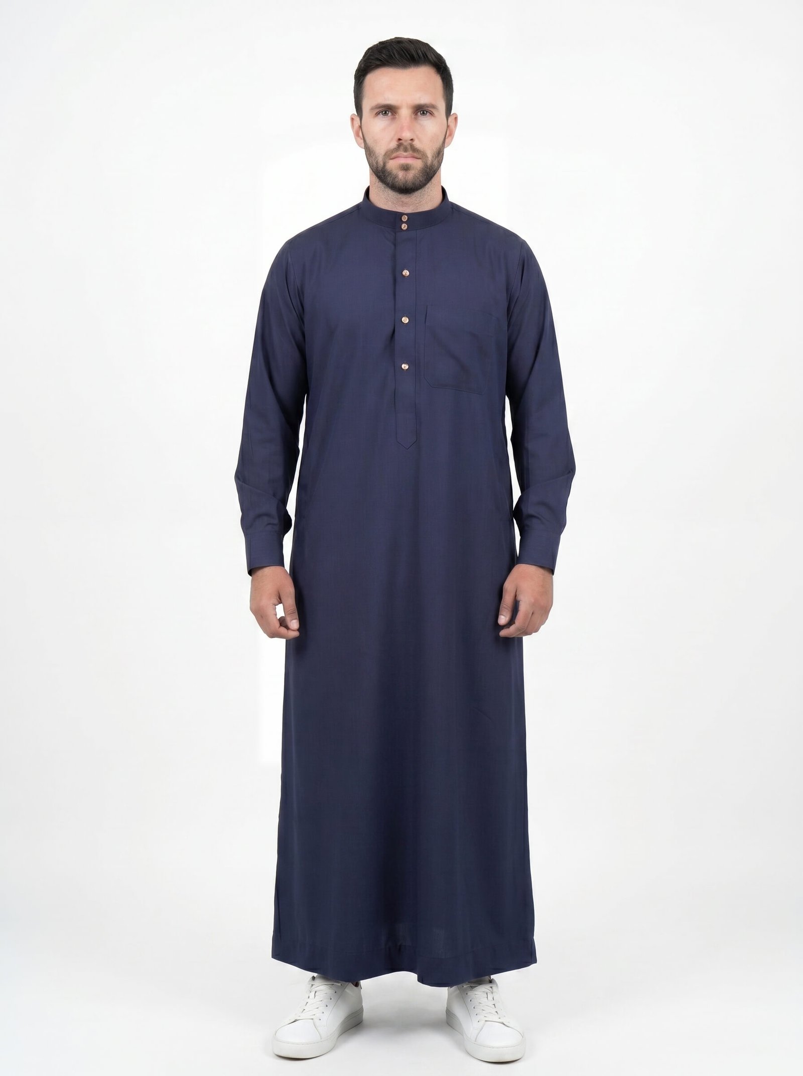 Blue Luxury Collared Thobe and Gold Buttons Thobe (1)