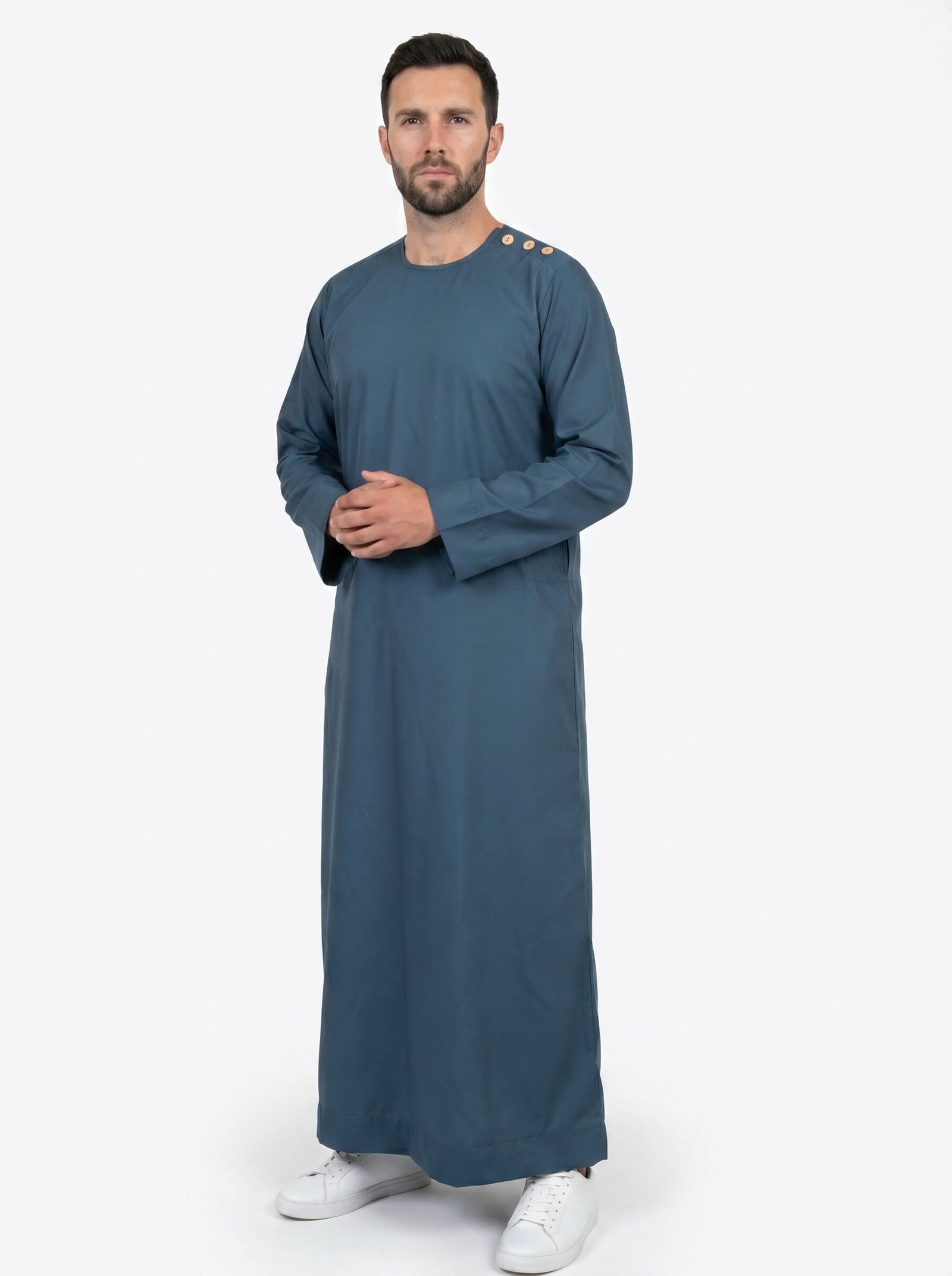 Blue Thobe with Shoulder Button Detail