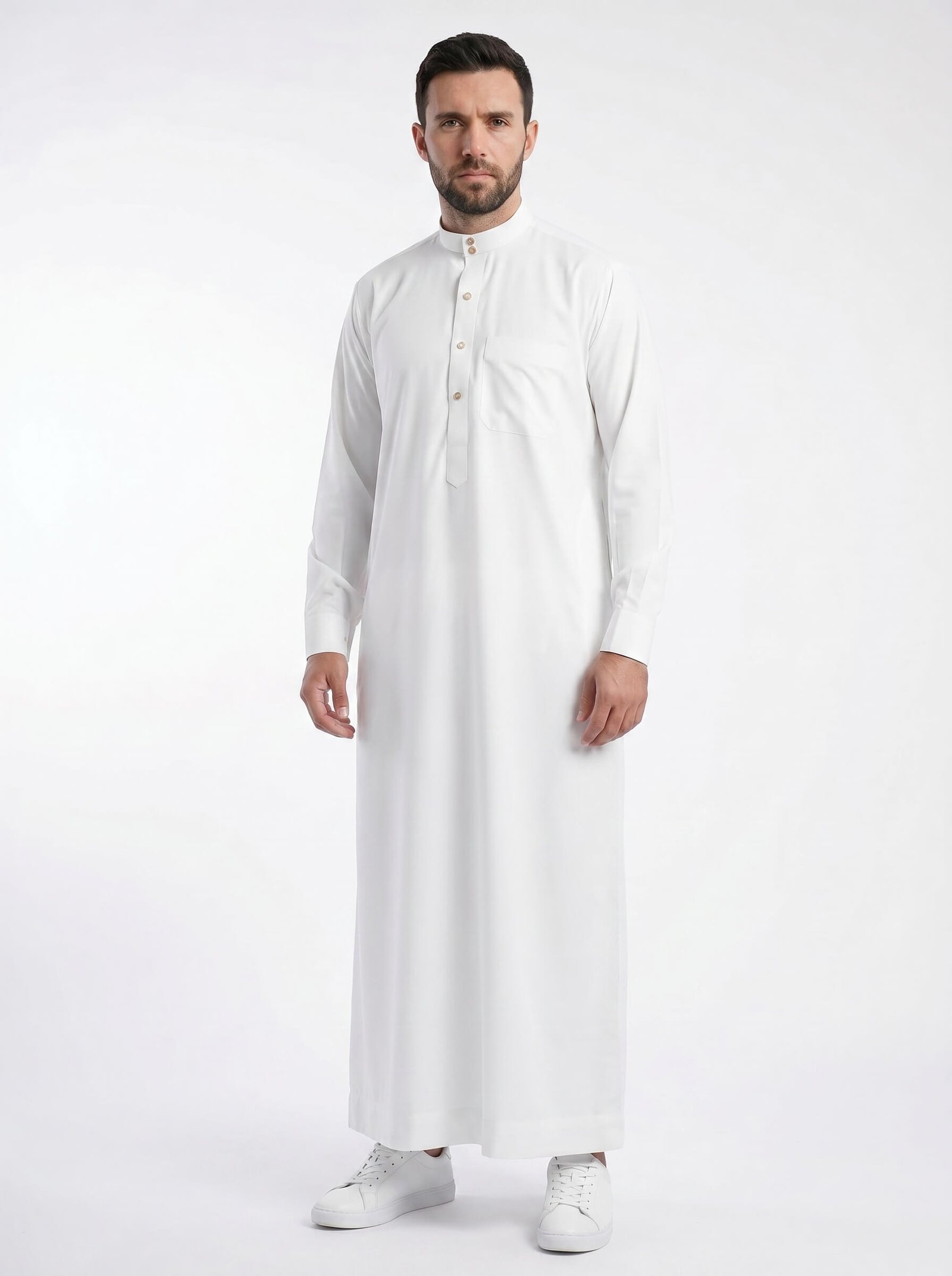 Collared-Formal-Thobe-with-Gold-buttons-–-Luxury-Off-white-1