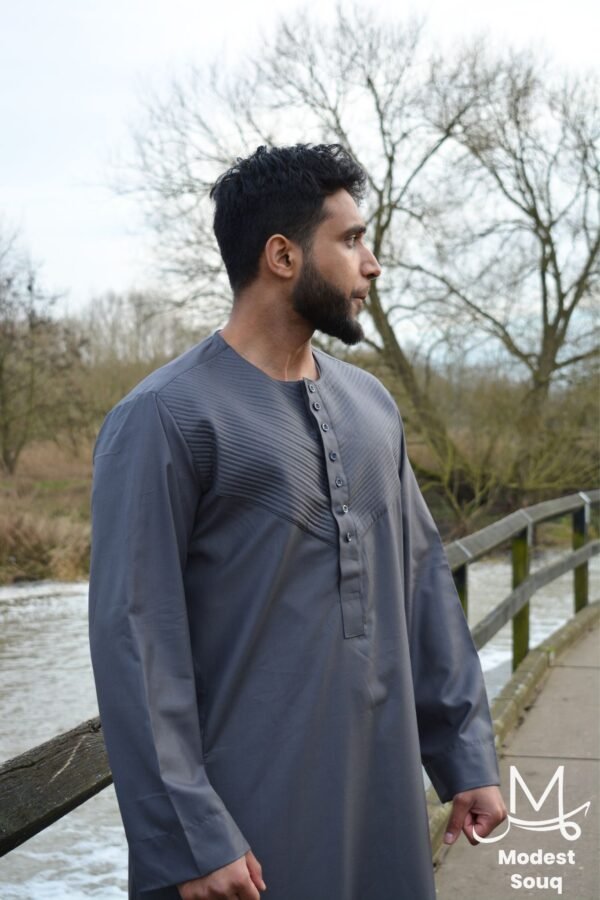 Grey Thobe with Chest Pleated