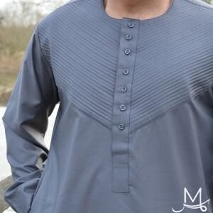 Grey Thobe with Pleated Chest Design