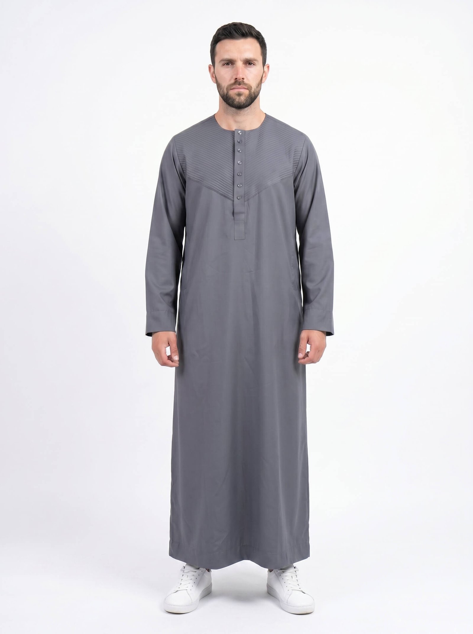 Grey Thobe with Pleated Design