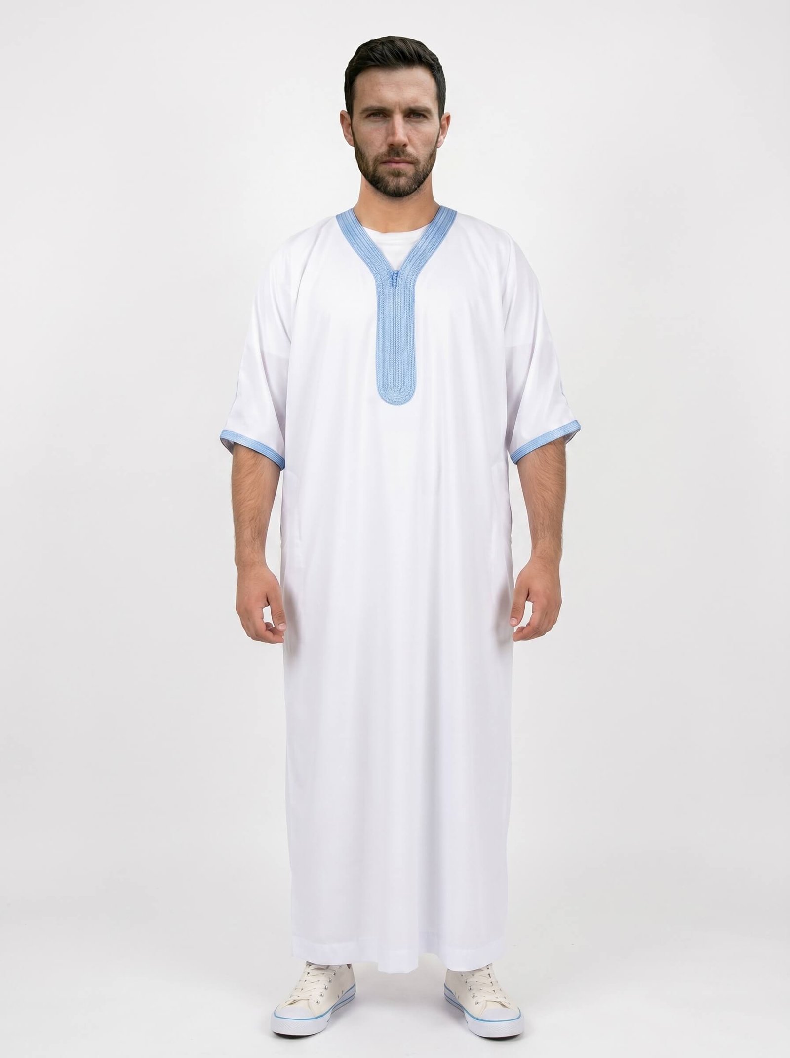 Moroccan White and Light Blue Thobe