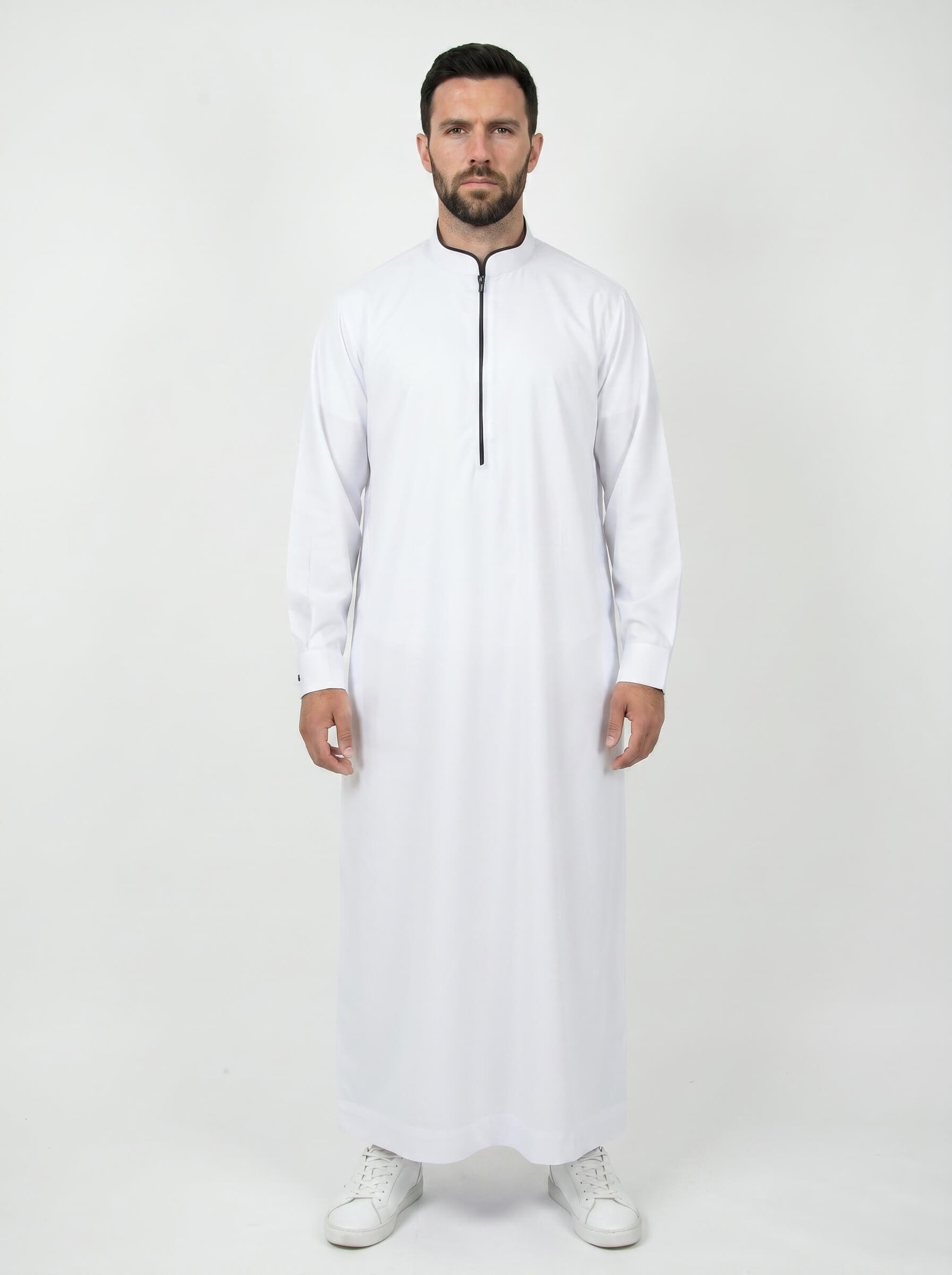 White Collared Black Trim Thobe