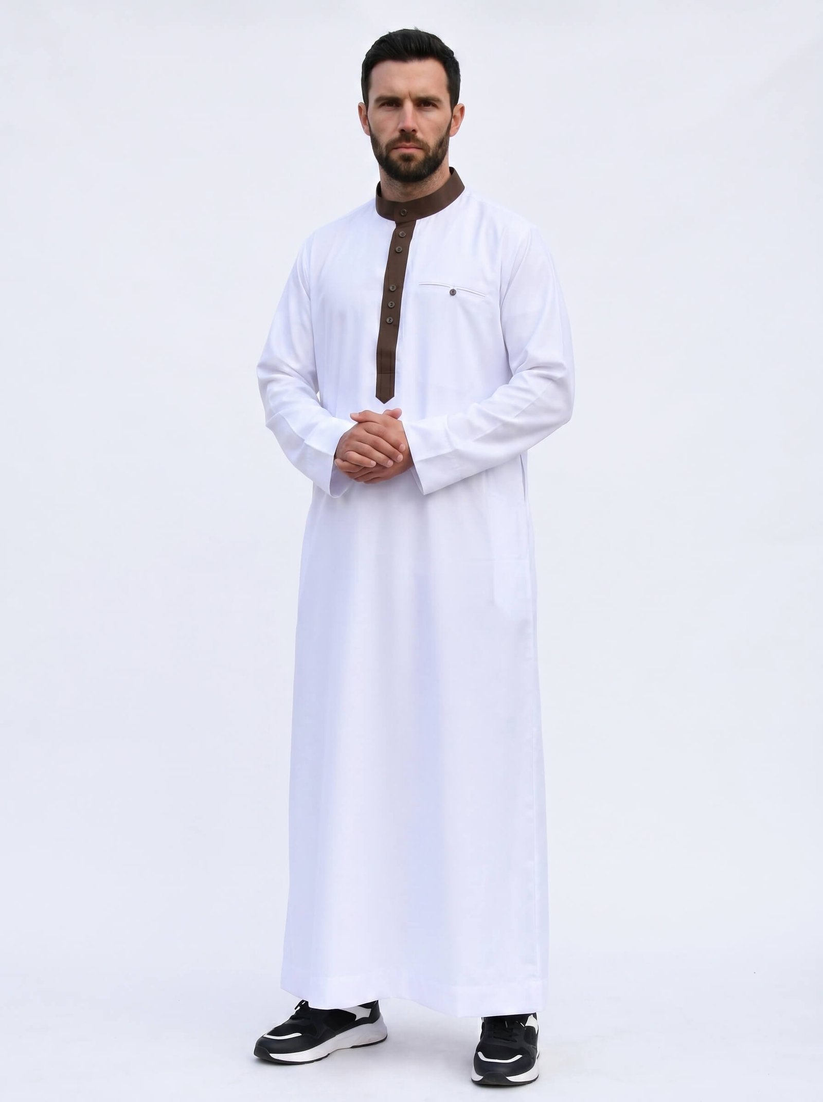 White Thobe with Brown Middle Trim
