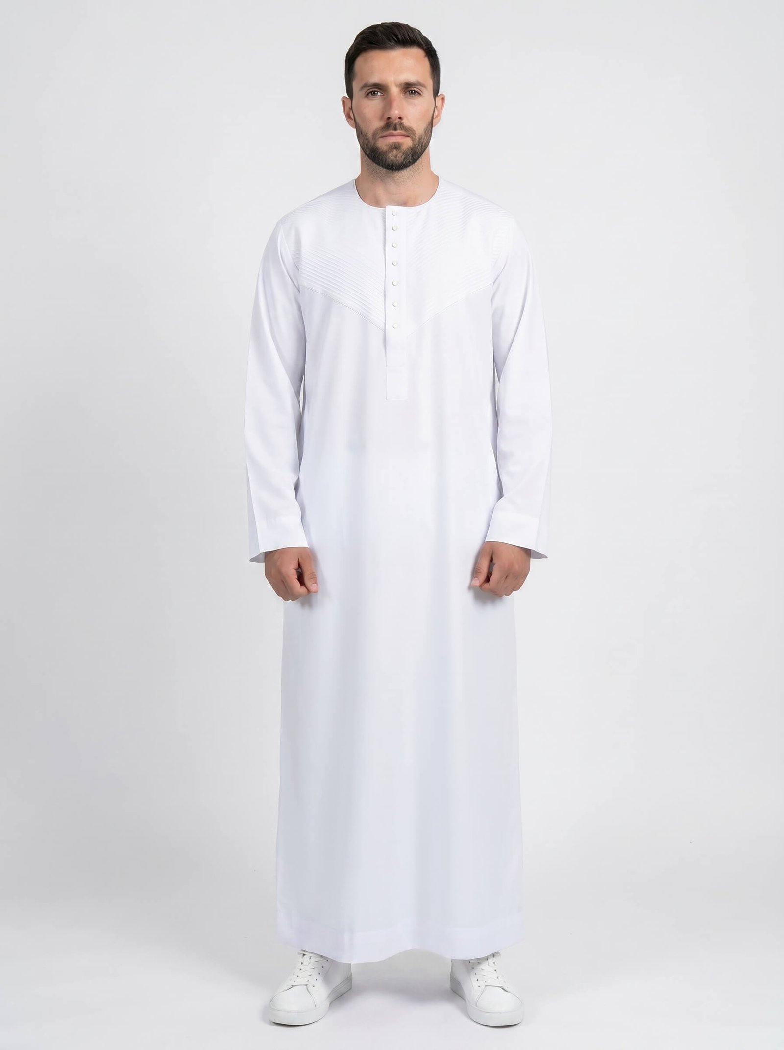 White Thobe with Pleated chest design