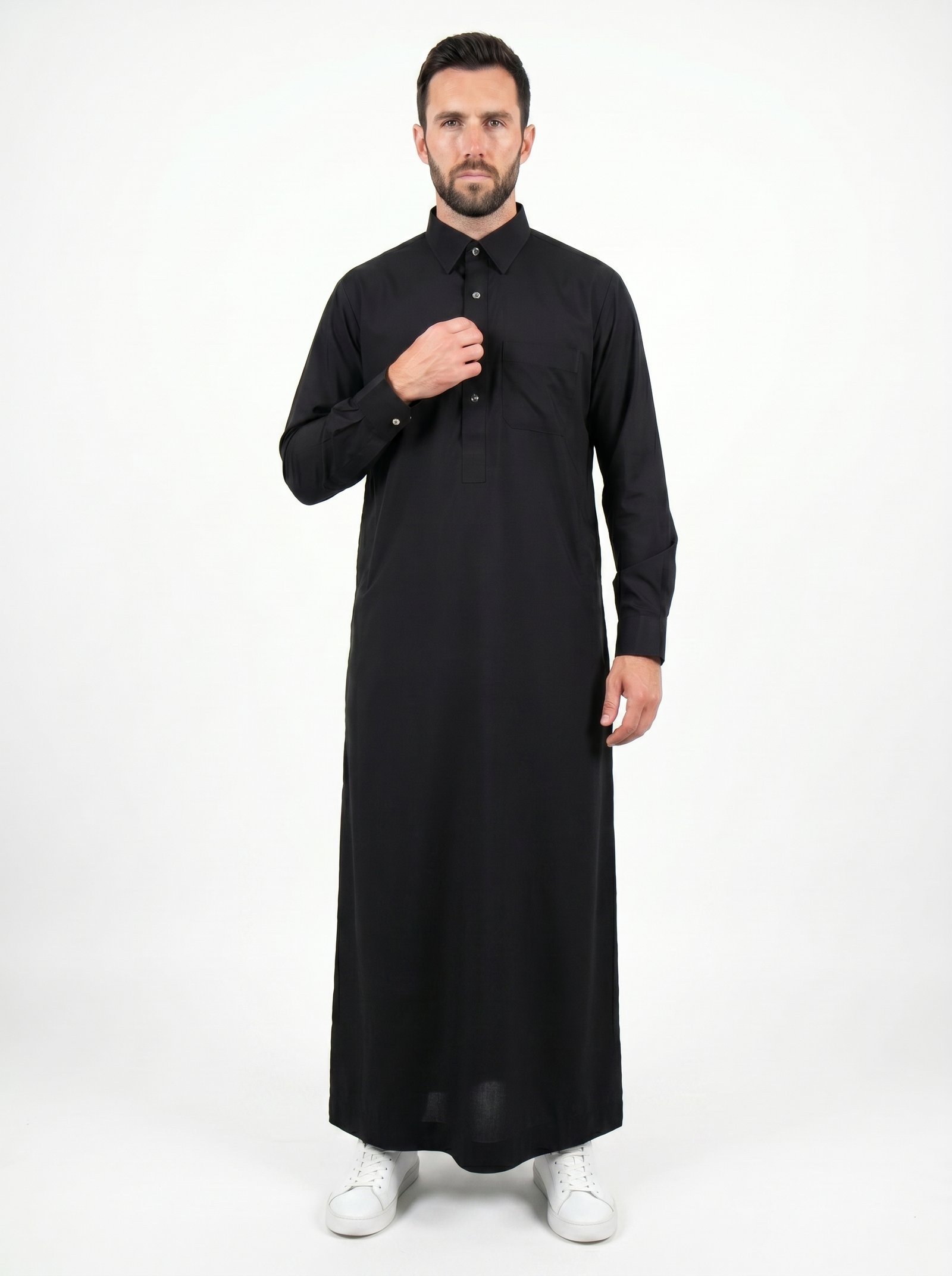 Black Formal Thobe with Silver Buttons