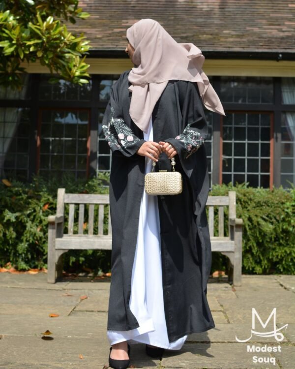 Amaaya Black Linen Floral Abaya - Image 5