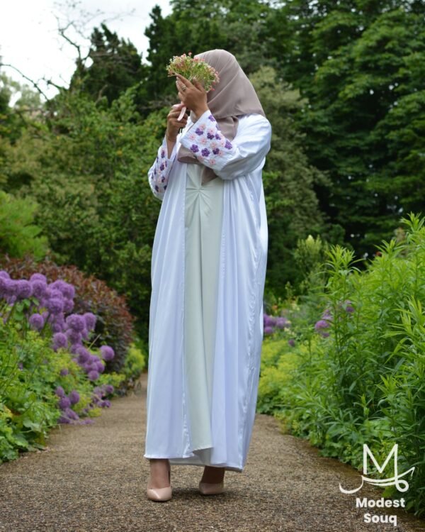 Fatimah - White Abaya with Pink & Purple floral - Image 2