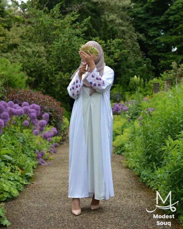 Fatimah - White Abaya with Pink & Purple floral - Image 3