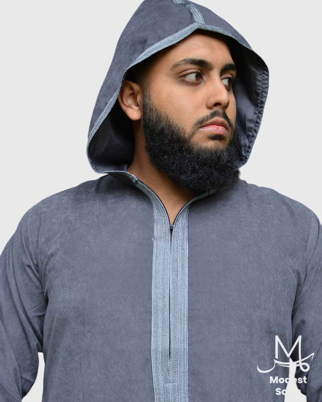 Moroccan Velvet Light Blue Hooded Thobe - Image 2