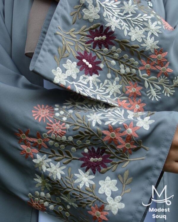 Sara Grey Floral Abaya - Image 5