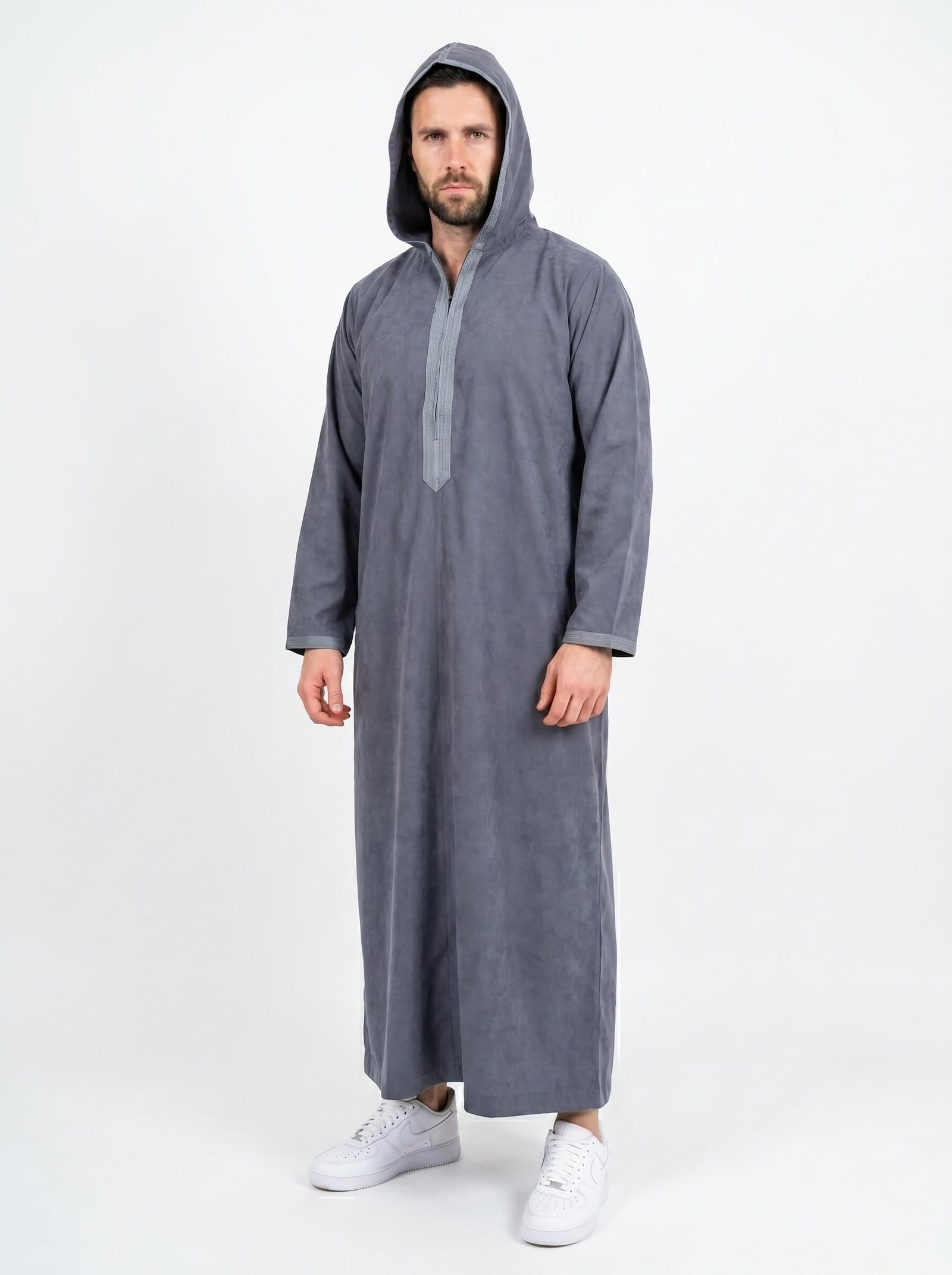 Moroccan Velvet Light Blue Hooded Thobe