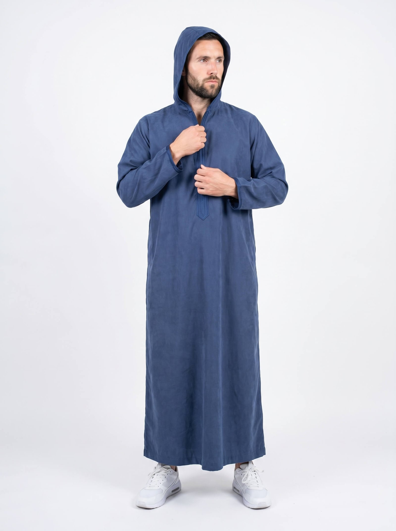Moroccan Velvet Navy Blue Hooded thobe