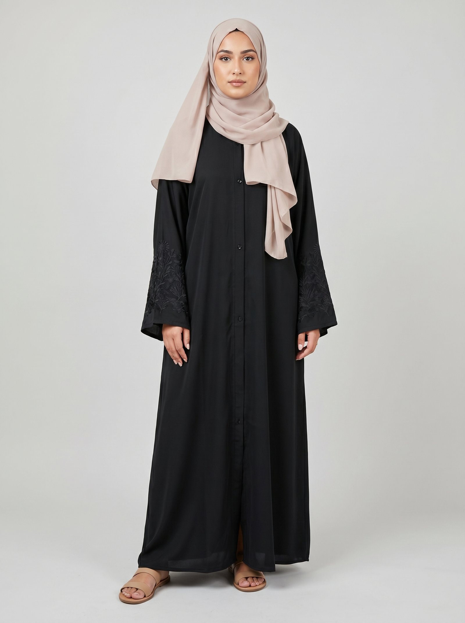 Sara Black Floral Abaya