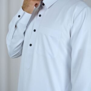 White Collared Formal Thobe with Black Buttons