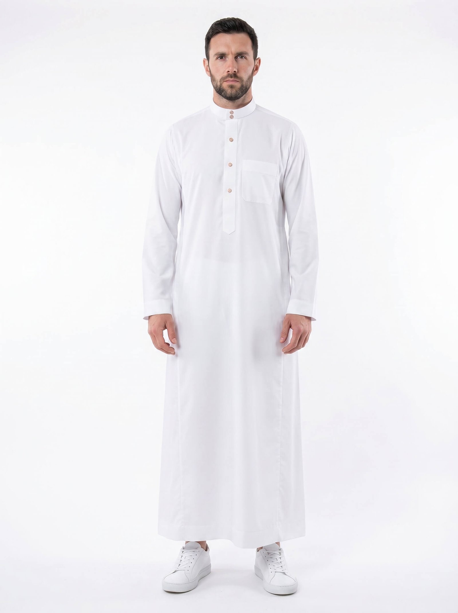 Collared Formal Thobe with Gold & White buttons - Luxury Off white