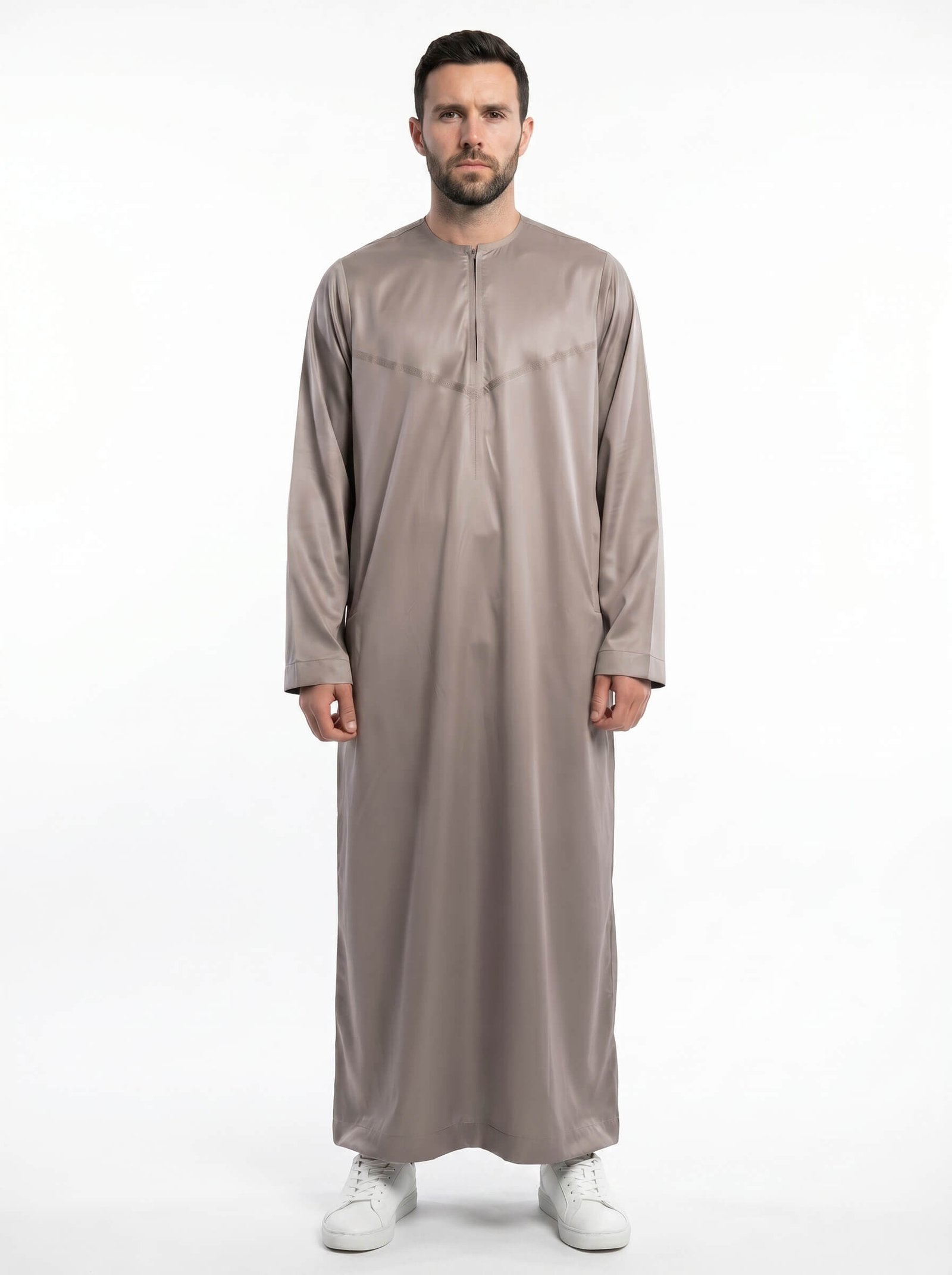 Emirati Zip Thobe – Camel Shiny (1)