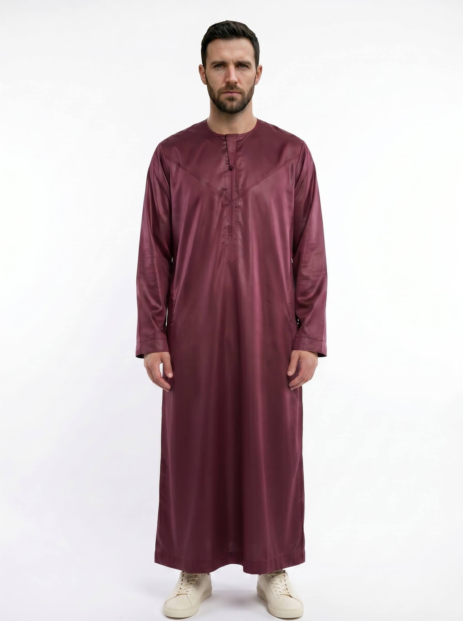 Emirati Zip Thobe - Maroon Shiny