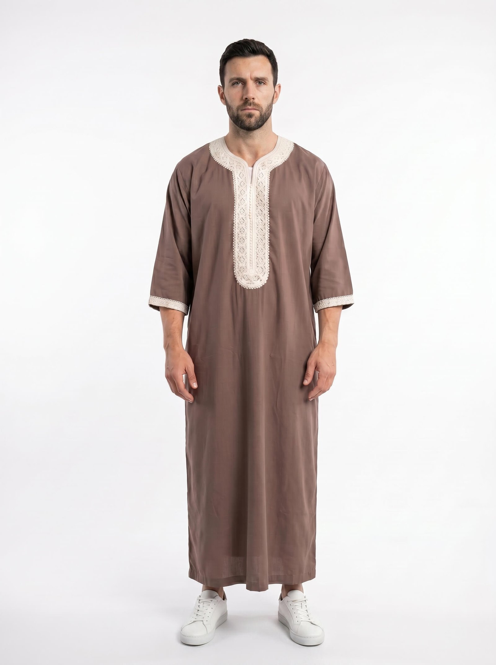 Moroccan Thobe – Purple & White (1)