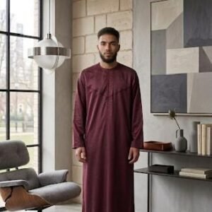 Emirati Zip Thobe - Maroon Shiny
