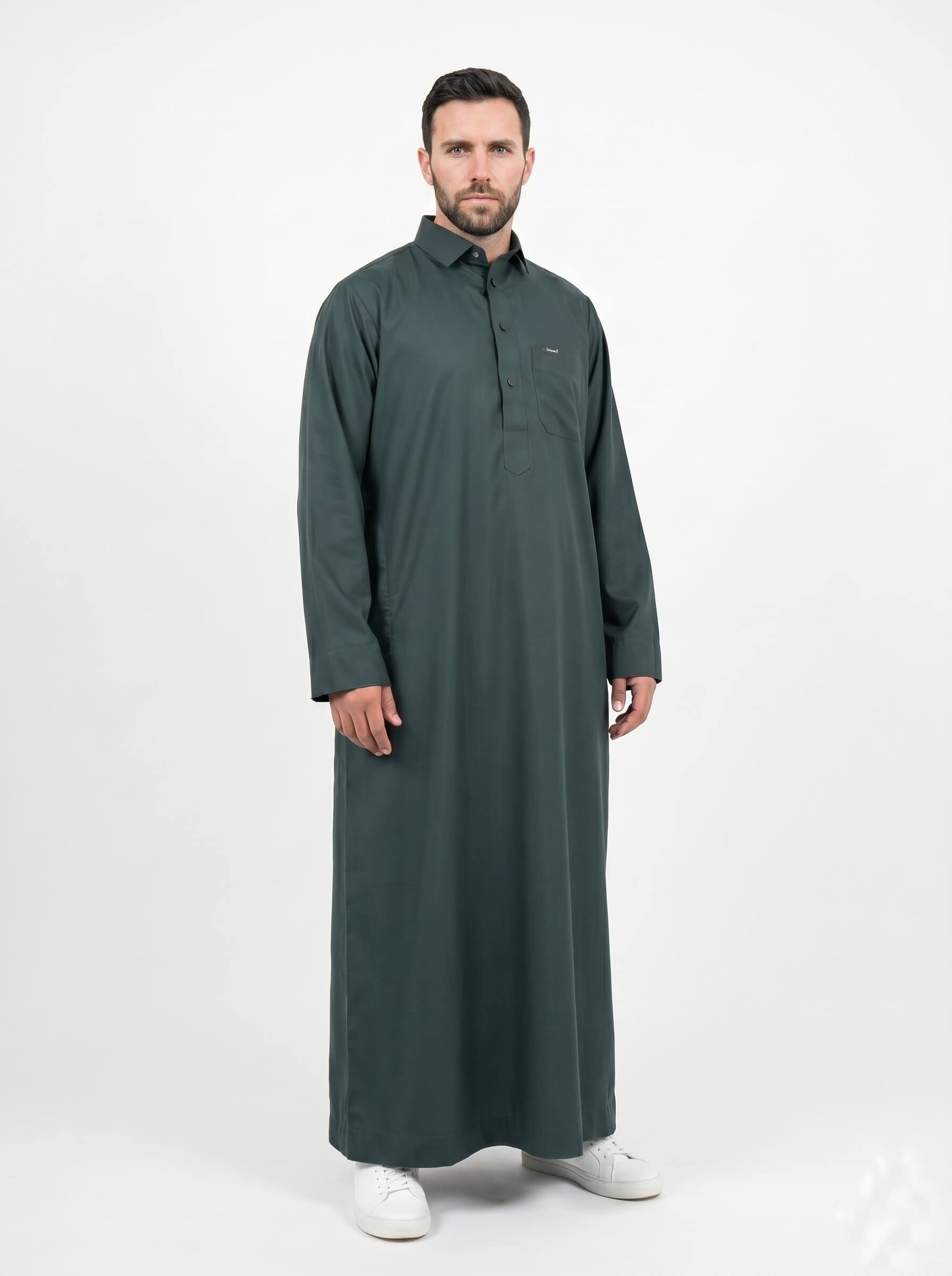 Green Formal collared Thobe with elegant Black Buttons