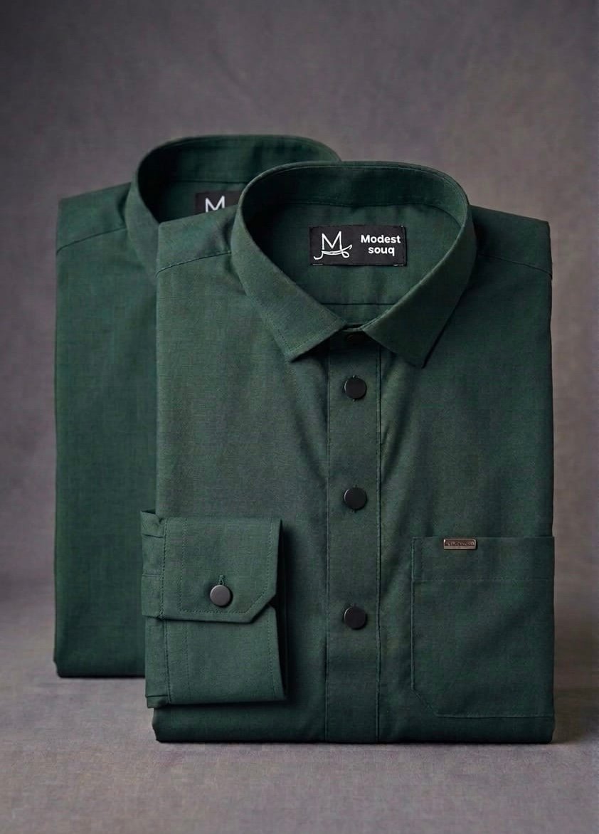 Green Formal collared Thobe with elegant Black Buttons