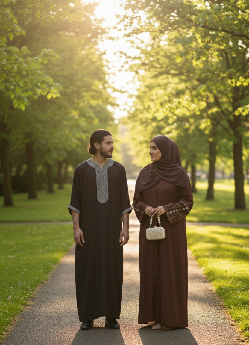 Elegant Couples Set: Amaaysa Abaya and Moroccan Thobe set