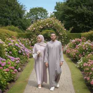 Elegant Couples Set: Basma Farasha Abaya and Emirati Camel Thobe
