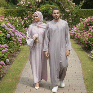 Elegant Couples Set: Basma Farasha Abaya and Emirati Camel Thobe