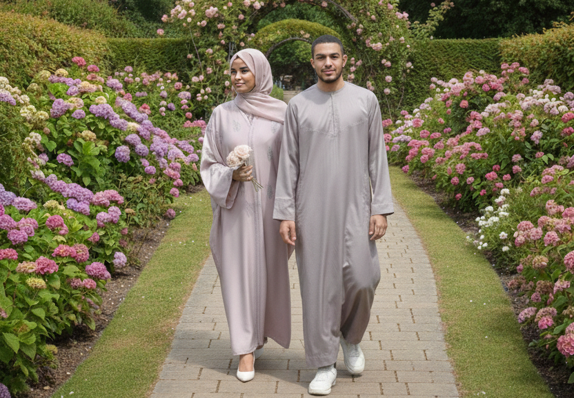 Couples Set: Basma Farasha Abaya and Emirati Camel Thobe