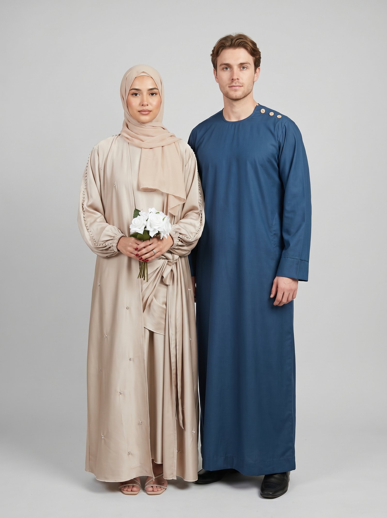 Couples Set Lina Champagne Abaya and Teal stylish thobe