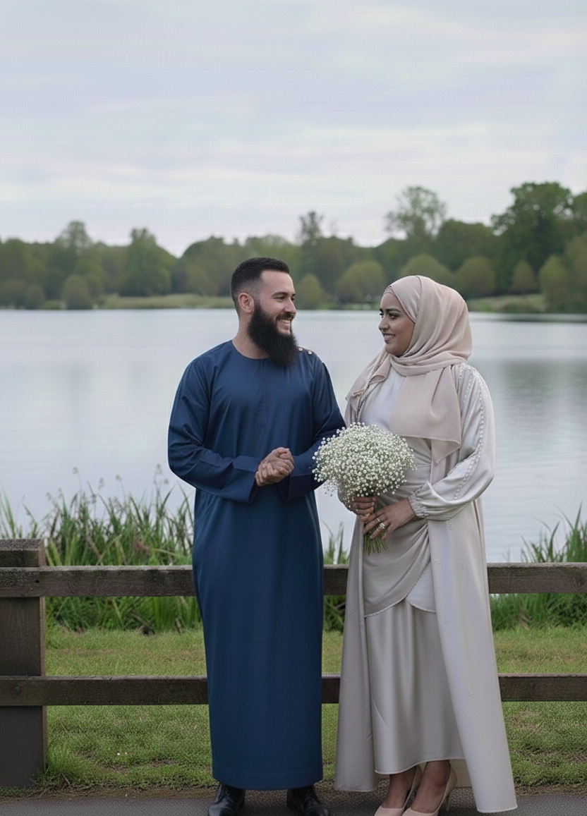 Elegant Couples Set: Lina Champagne Abaya and Teal stylish thobe