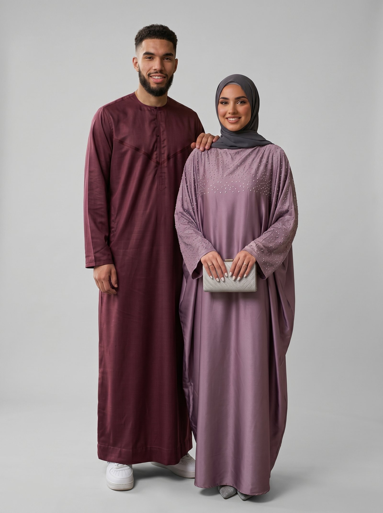 Couples Set Anaayah Abaya and Emirati Maroon Thobe