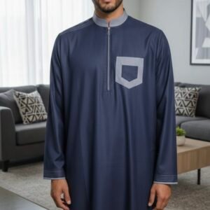 Stylish blue thobe with front pocket design